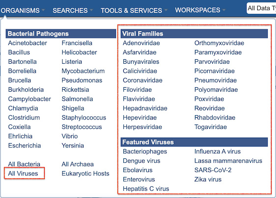 Organisms Menu, Viruses