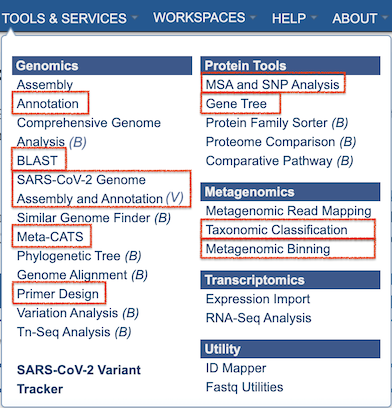 Tools and Services Menu