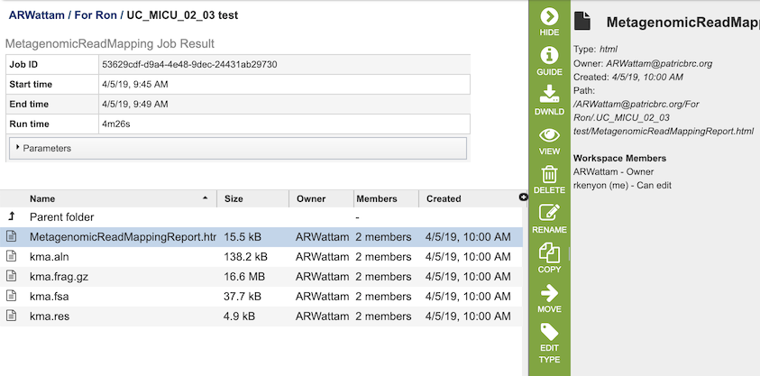 Metagenomic Read Mapping Service Output Files