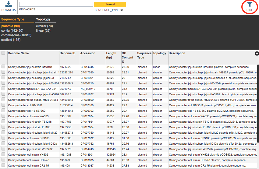 Sequences Filter Panel