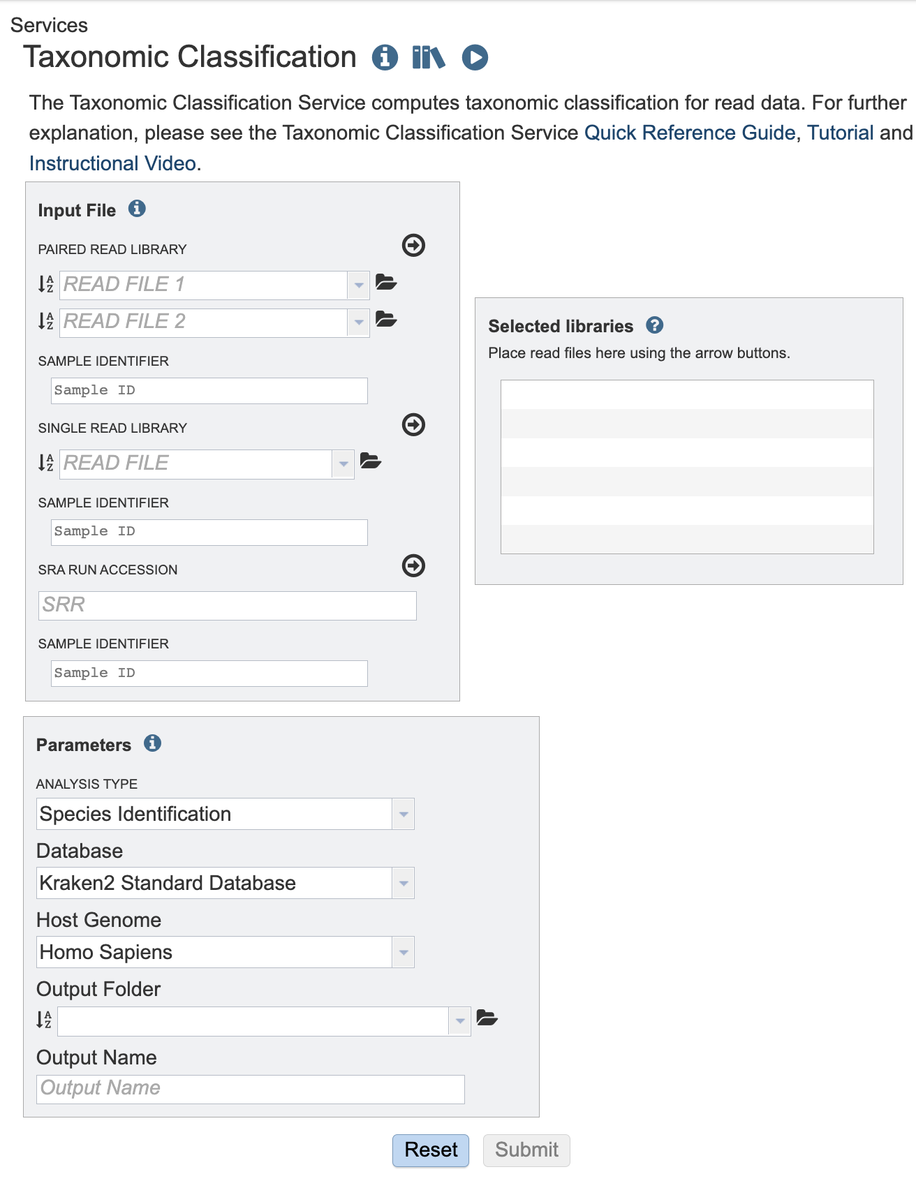 Taxonomic Classification Input Form