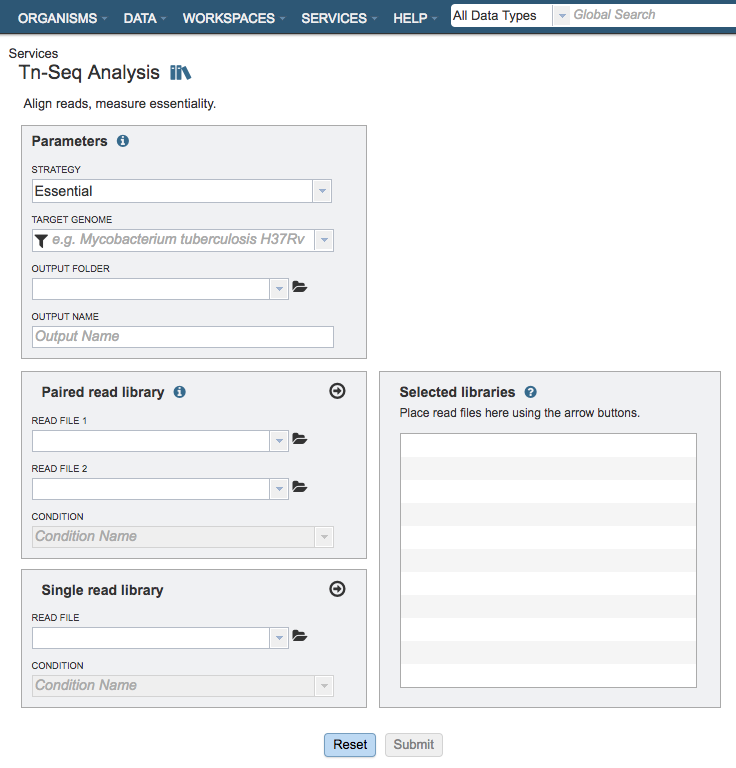 Tn-Seq Analysis Input Form