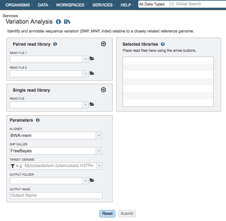 Variation Analysis Service Input Form